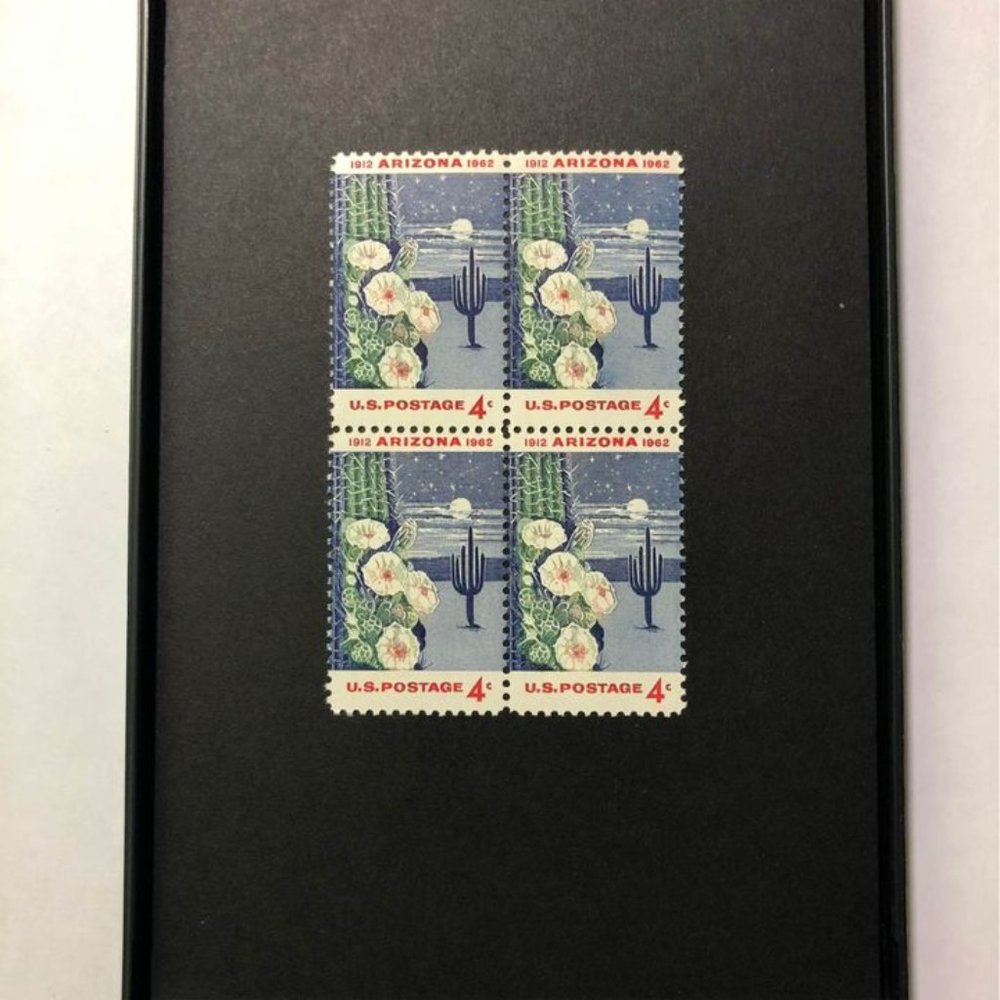 1962 Arizona State 4x6 Framed Stamp Art, Unused Vintage USA #FR1192